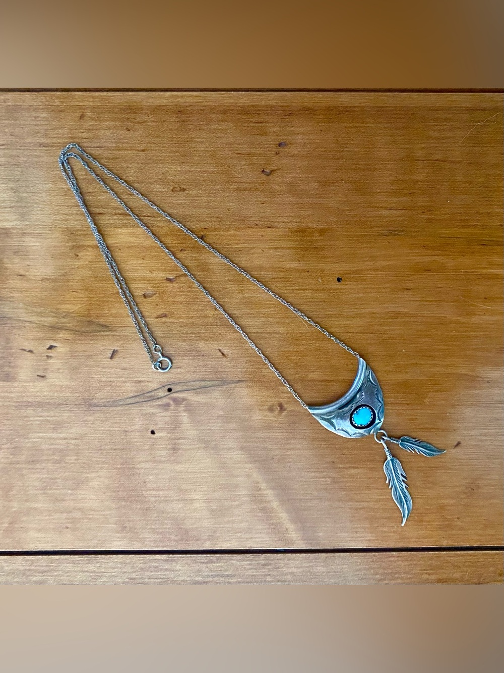 Vintage Native American Sterling Silver Turquoise Necklace